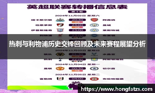 热刺与利物浦历史交锋回顾及未来赛程展望分析